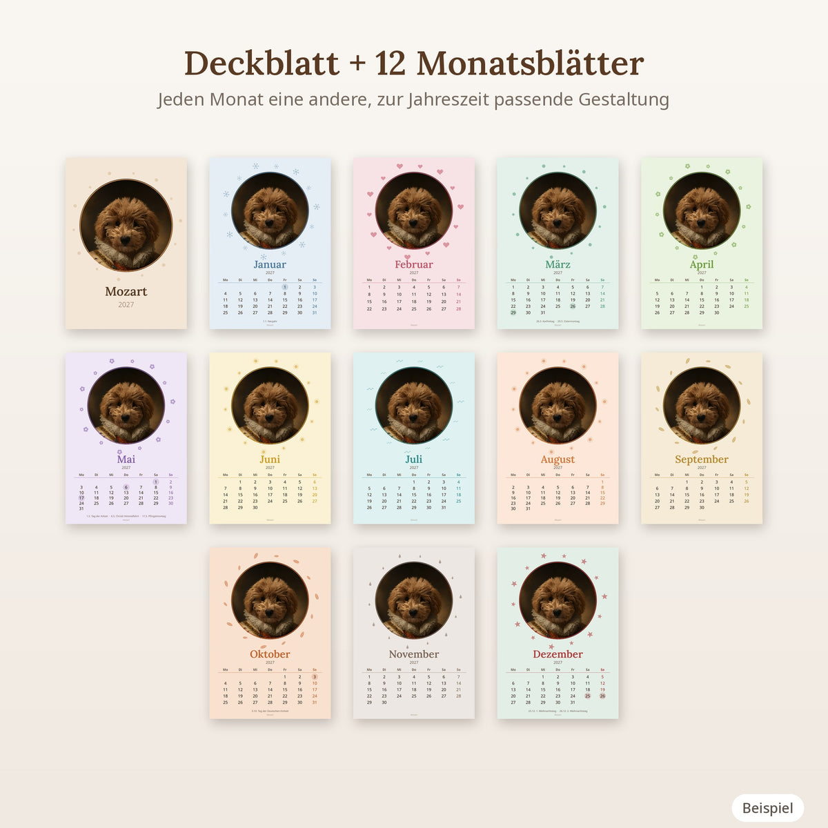 Personalisierter Kalender 2027 mit Haustierporträt – A3